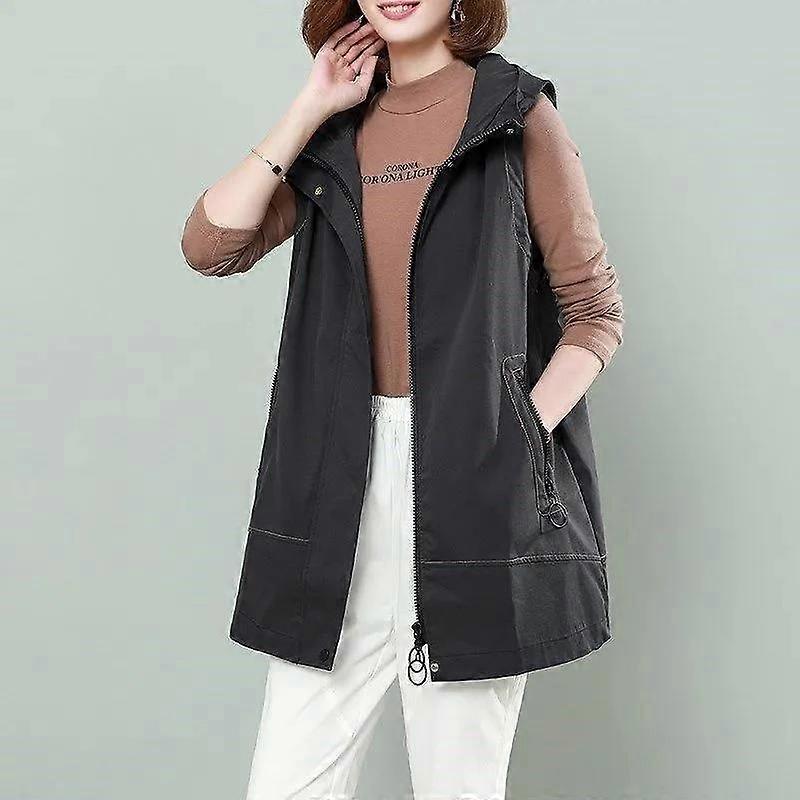 Women's Vest Jacket Mid-Length Spring Autumn Waistcoat Loose Sleeveless Jackets Zipper Vest Coat Female 5XL
