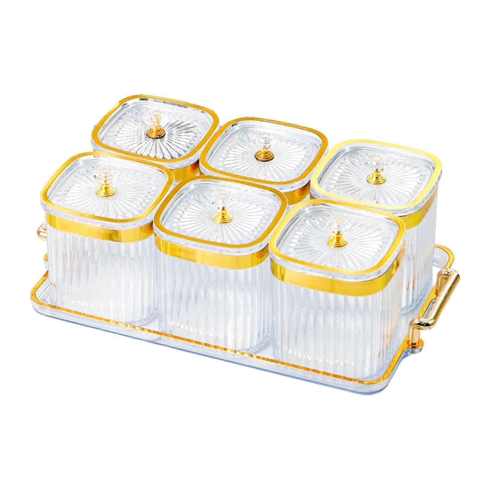 Condiment Jar with Tray Divided Serving Dishes 6 Grids Dried Fruit Tray