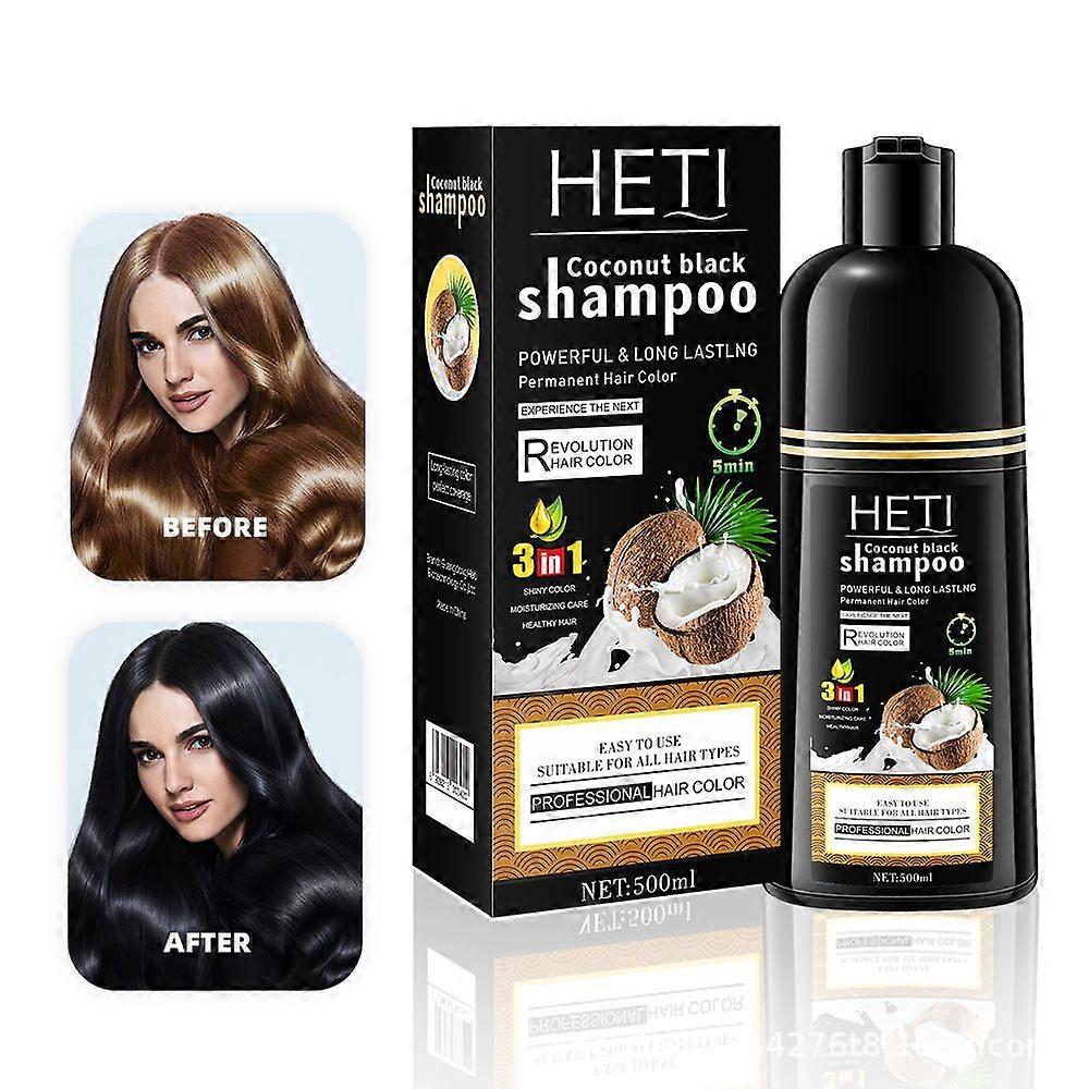 Shampoing colorant à la noix de coco pour cheveux noirs, 500 ml, shampoing colorant instantané 3 en 1 pour cheveux gris, shampoing colorant longue durée à la noix de coco