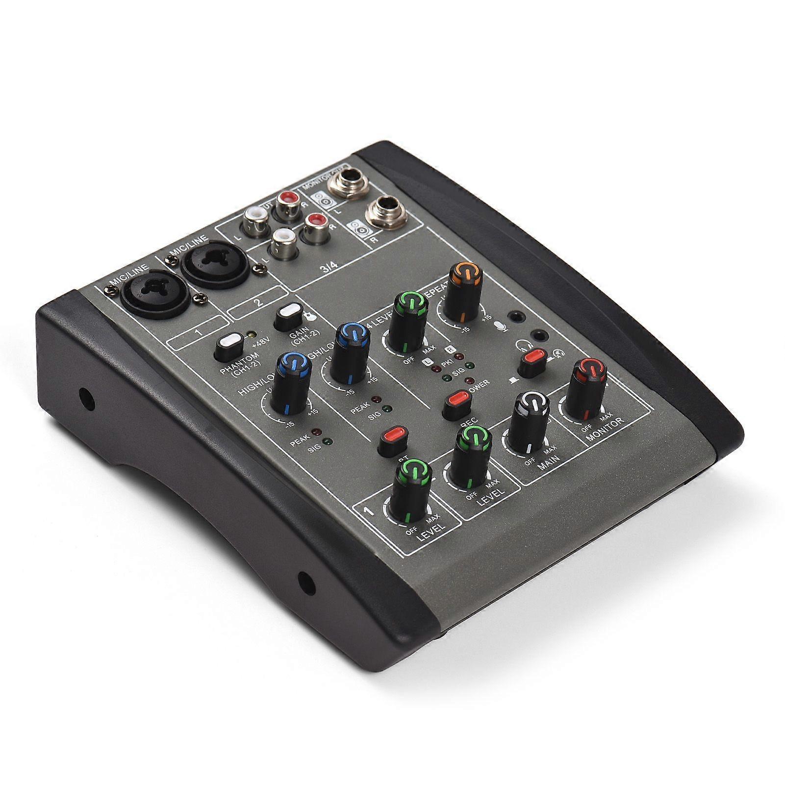 Audio Mixer 4-Channel Mixing Console 48V Phantom Power for Home Studio Recording DJ Network Live Broadcast Multi-functional Professional Mixing Consol