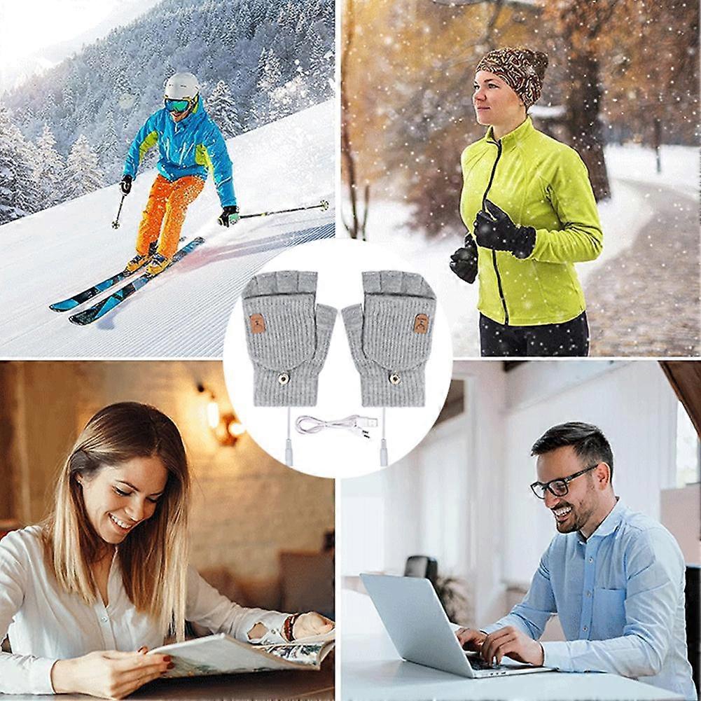 Electric Heated Gloves Knitting Mittens Windproof USB Portable Constant