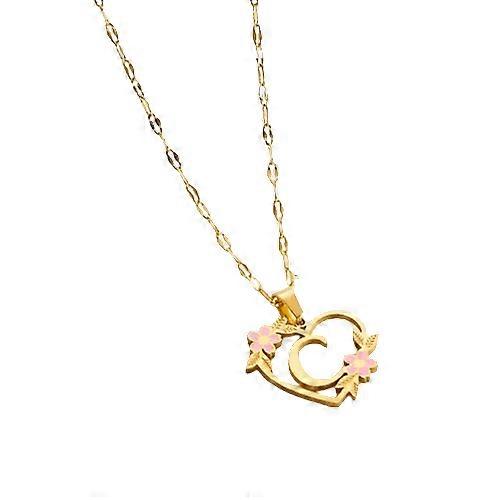 délicat doux 26 anglais lettre fleur collier pour les femmes mode coeur en acier inoxydable Dangle collier amitié bijoux cadeau