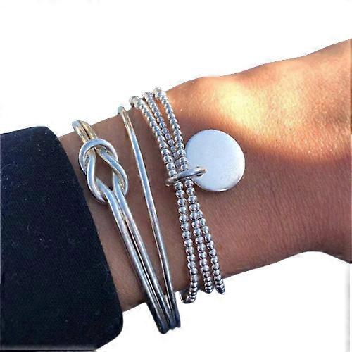 Lusso di Colore Argento Nodo Rotondo Piastra Bracciali Set Per Le Donne Vintage Moda Metallo Twist Texture Braccialetti Braccialetto Gioielli Per Il Partito