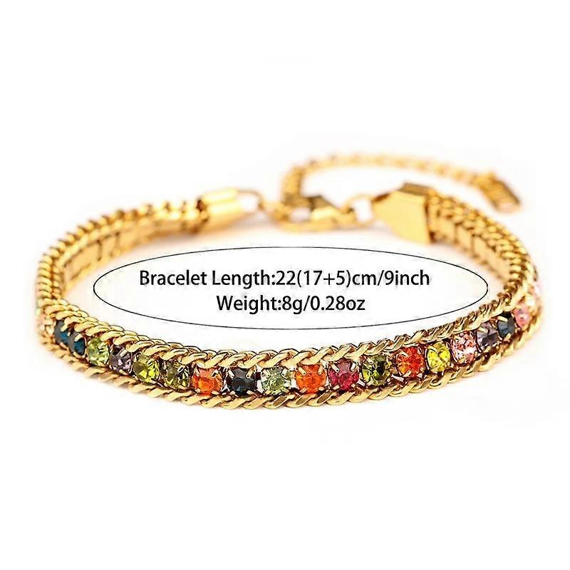 Pulseira de Aço Inoxidável com Zircônia Cúbica Incrustada Colorida Retro Ins Francesa