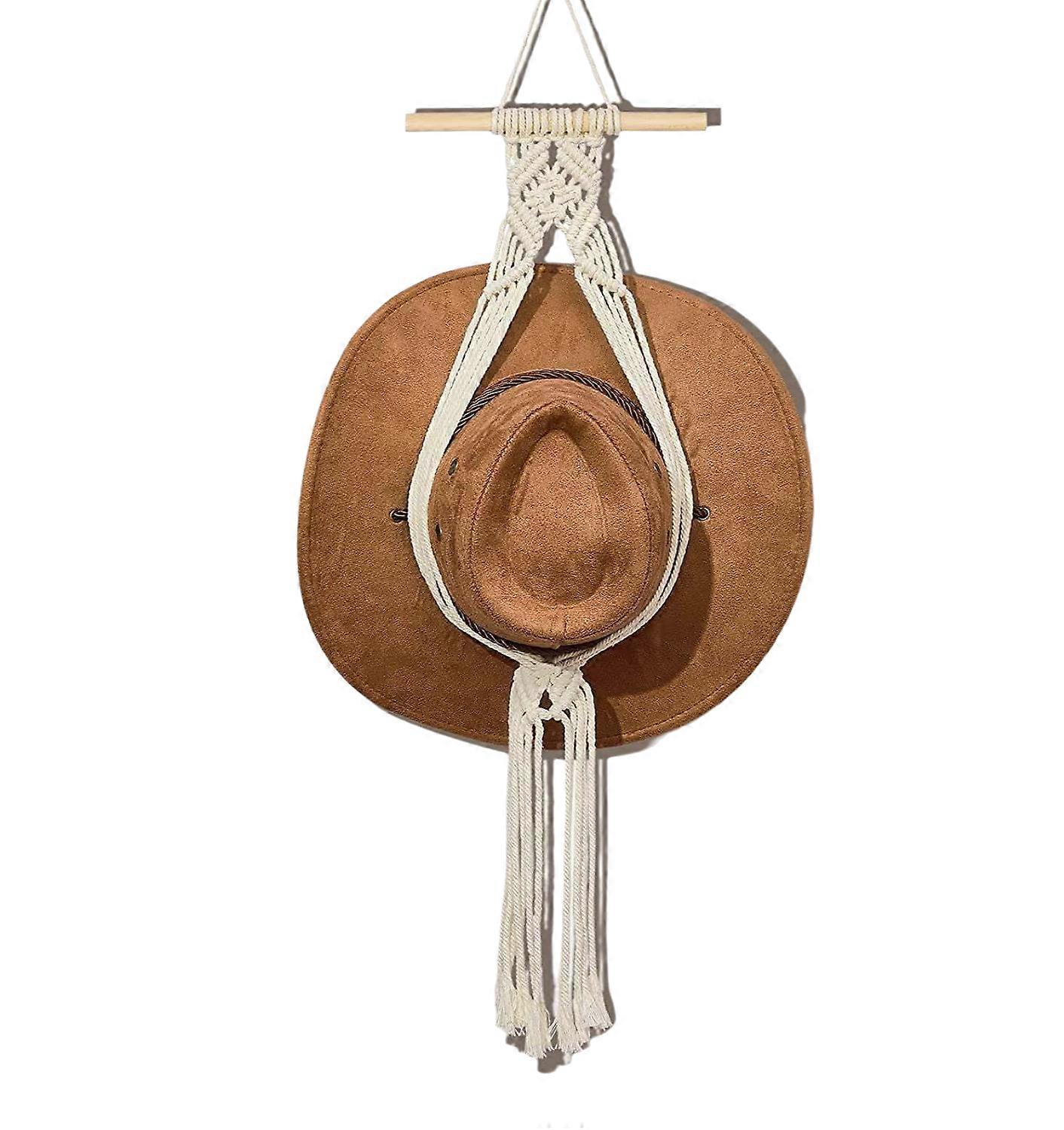 Hat Collection Display, Macrame Bohemian Organizer for Wide Brim Fedora Hats, Multi-Layer Options with Breathable Cotton Cord, Wall Mounted for