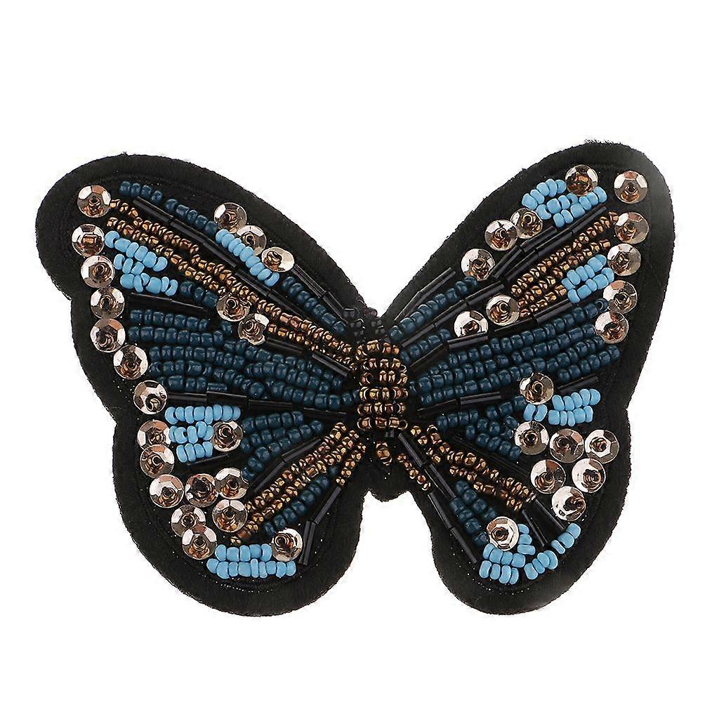 Butterfly Sequin Beaded Patch Sewing Embroidery Motif Applique Patches DIY Blue