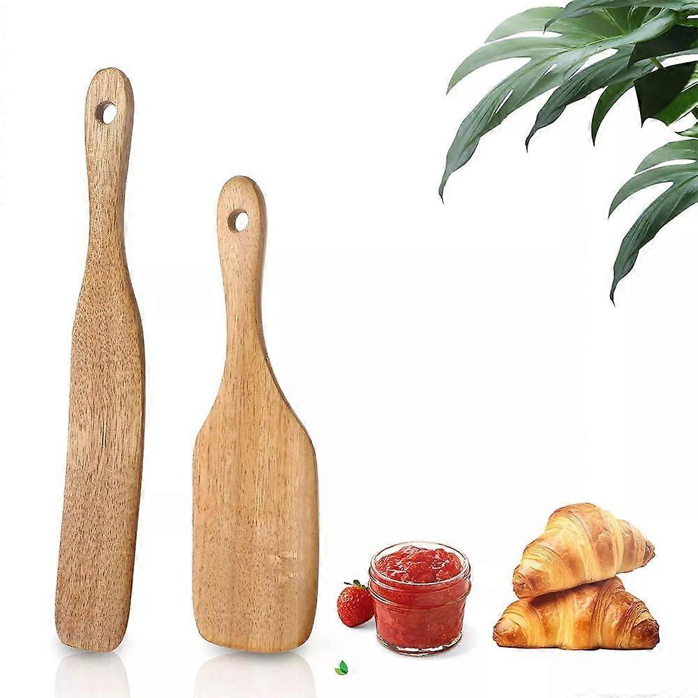 Skinny Spurtle and Wood Spatula, Flat Handle Sourdough Mixer & Bread Stirring