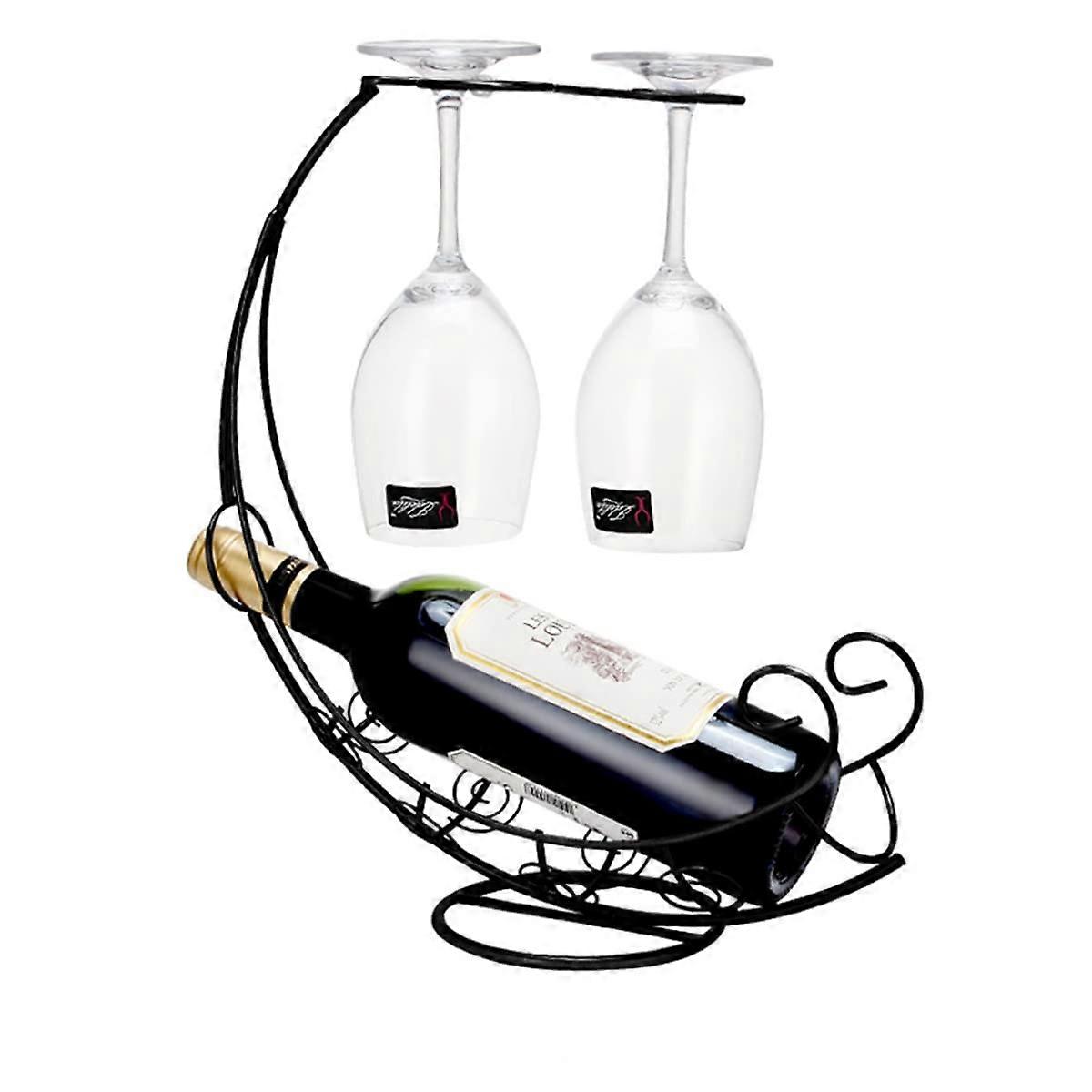 Black Vertical Countertop Bottle Rack for Kitchen Storage, Stylish Black Metal Design, Holds Up to 6 Bottles