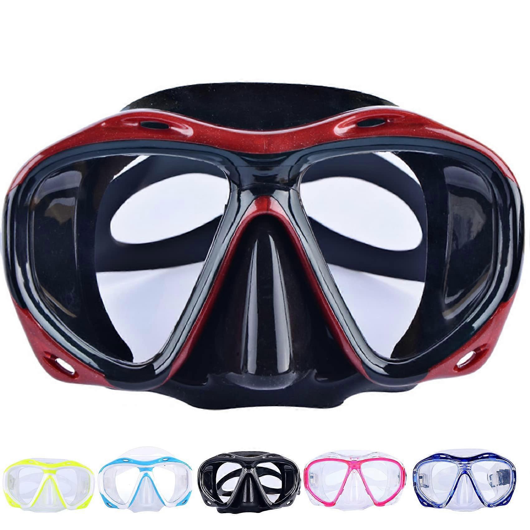 Swimming Mask Goggles with Leak-Proof Tempered Glass Lenses, 180° HD View for Diving, Anti-Fog, Adjustable Strap