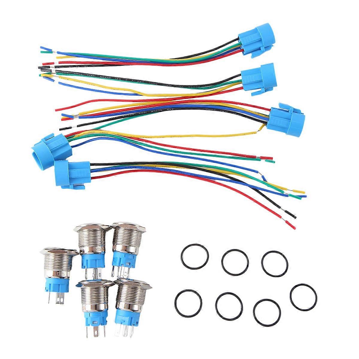 5PCS Metal Push Button Switch 12v 19mm Ring Lamp Power Symbol Light