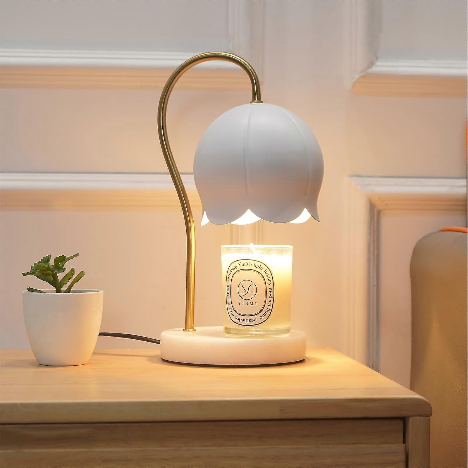 2 Bulbs Candle Warmer Lamp with Gold Frame and Marble Base for Home Decor, Gifts for Her, Elegant Design