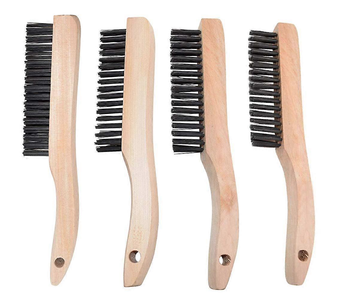 4 Multi-Purpose Shoe Handle Wire Scratch Brushes, Black Oil Tempered Steel Construction, Durable Cleaning Tools