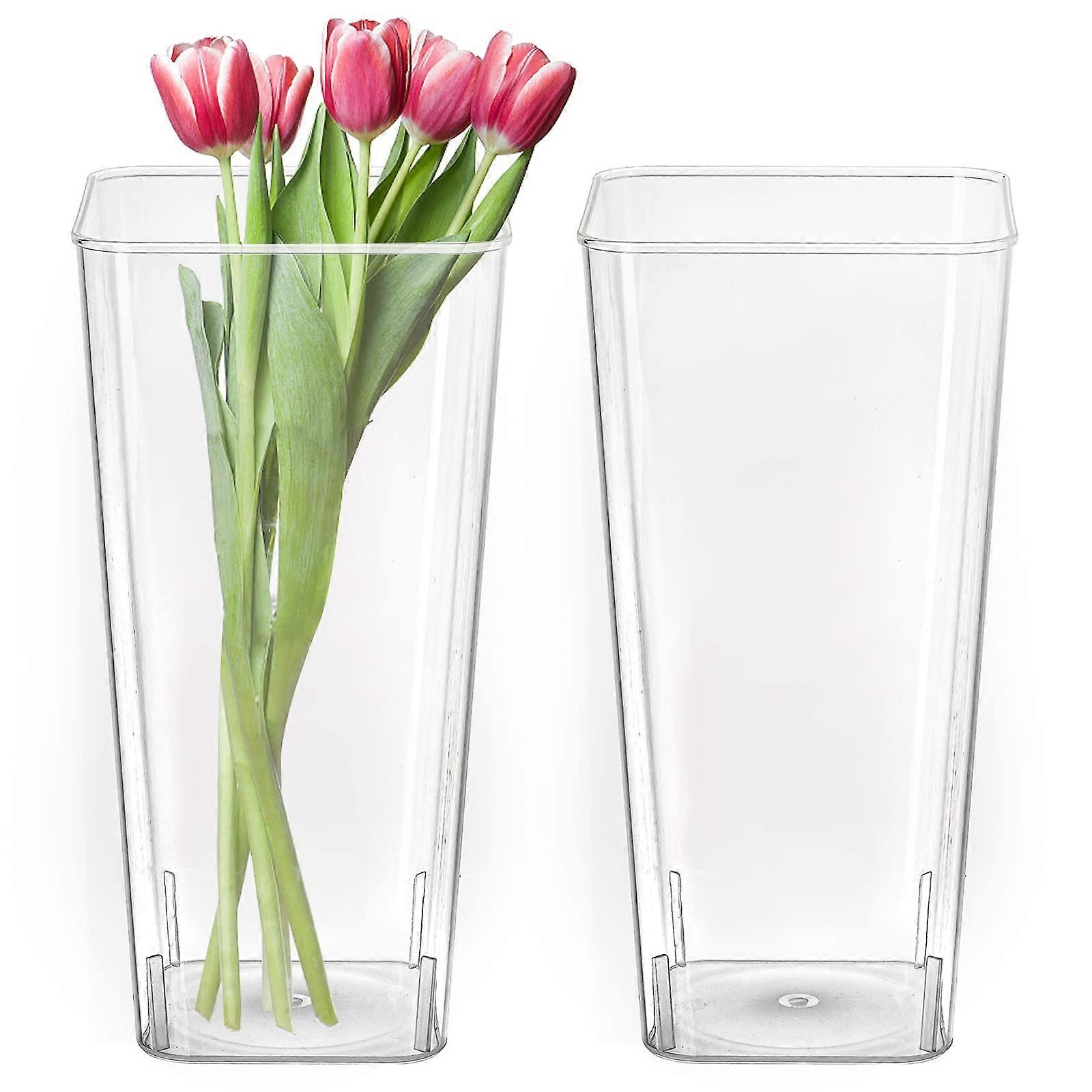Acrylic Decorative Vase 2 Pack, Break Resistant Home Decor, 7 x 14.5 Inch Clear Design for Flower Arrangements