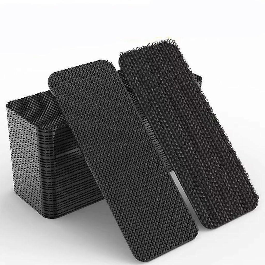 40 Sets Carpet Fixing Stickers Self-Adhesive Touch Fastener Grip Tape Black Pad Double Faced Mat Fixed Patch Home Floor Anti S Rectangle 20x70mm