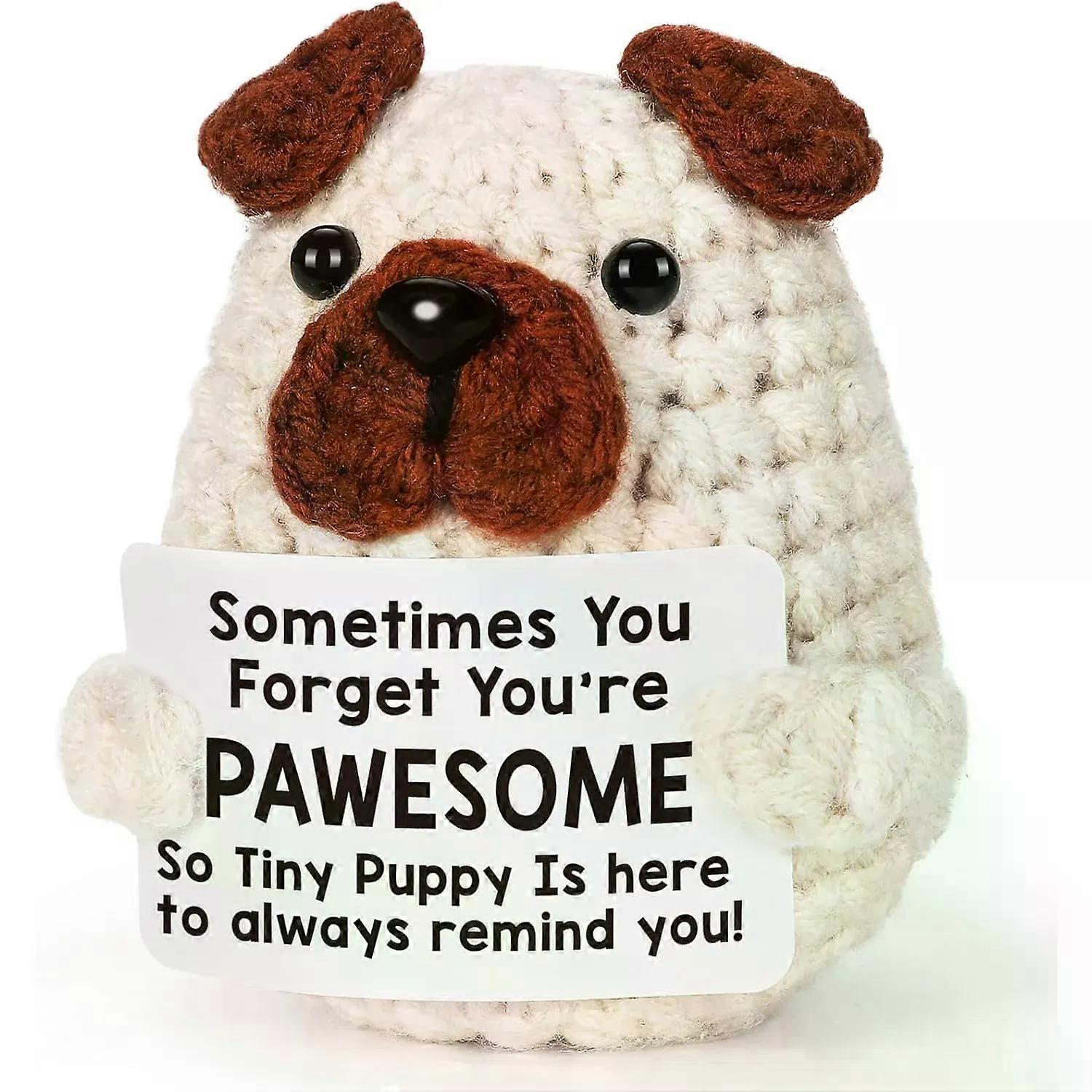 Handmade Knitted Emotional Support Dog Doll Home Room Decoration Funny Crochet Positive Energy Puppy With Card Desktop Ornament