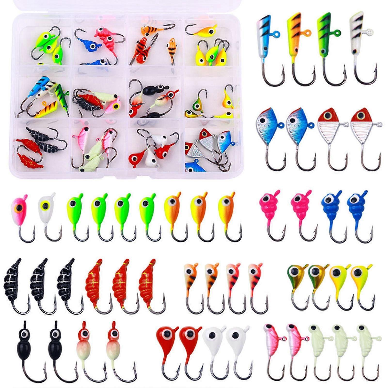 Ice Fishing Jigs Kit Glow in The Dark Lures for Walleye Crappie Panfish Micro Jig Heads with Soft Plastic Baits