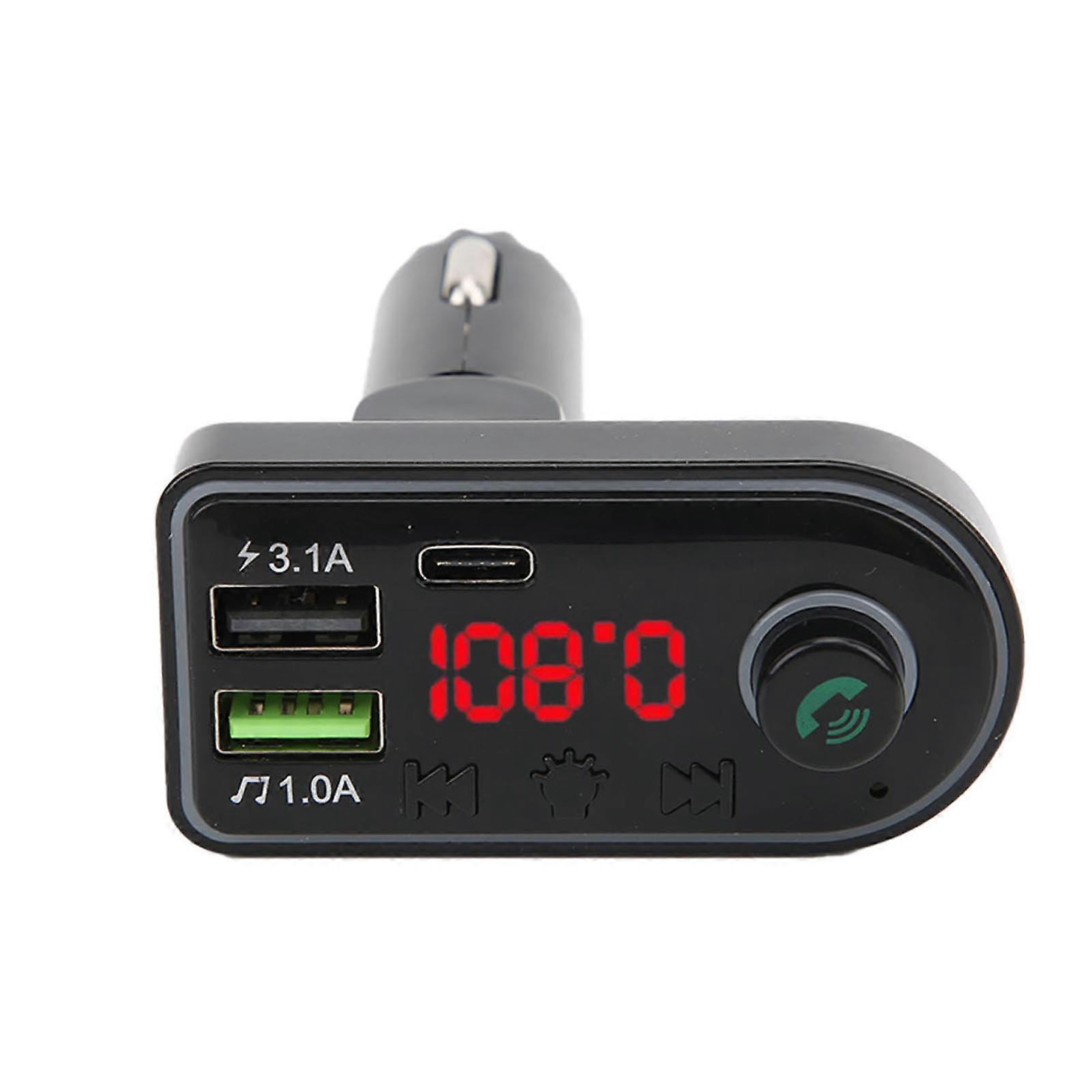 FM Transmitter MP3 Bluetooth Version 5.0 Digital Display Interior Colorful Mood Lighting HandsFree Call