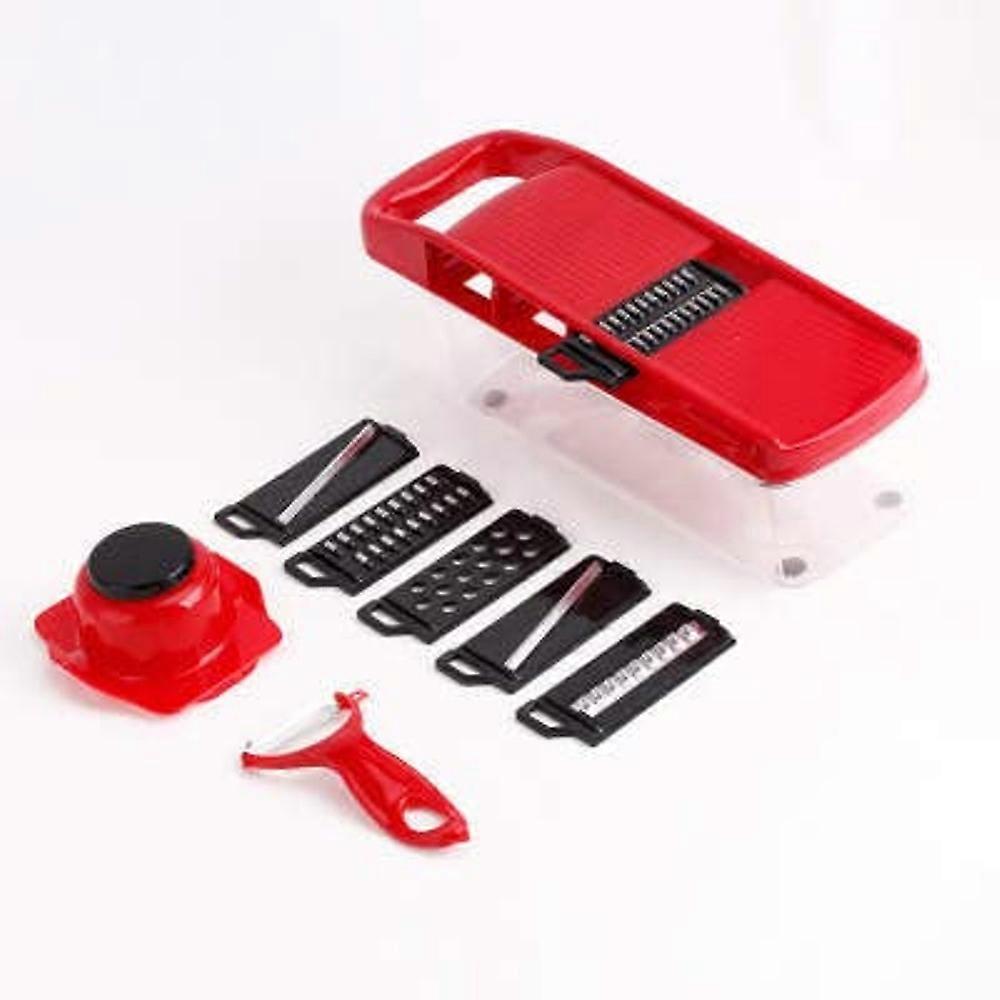 Multi-Functional Vegetable Chopper and Slicer Mandolin with Container, 12-in-1, Red Color, Easy to Use and Clean