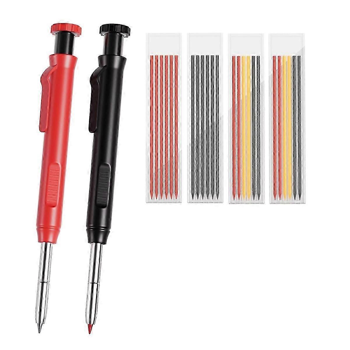 Mechanical Carpenter Pencils Set with Sharpener & 26 Refills for Construction, Solid Deep Hole Marker