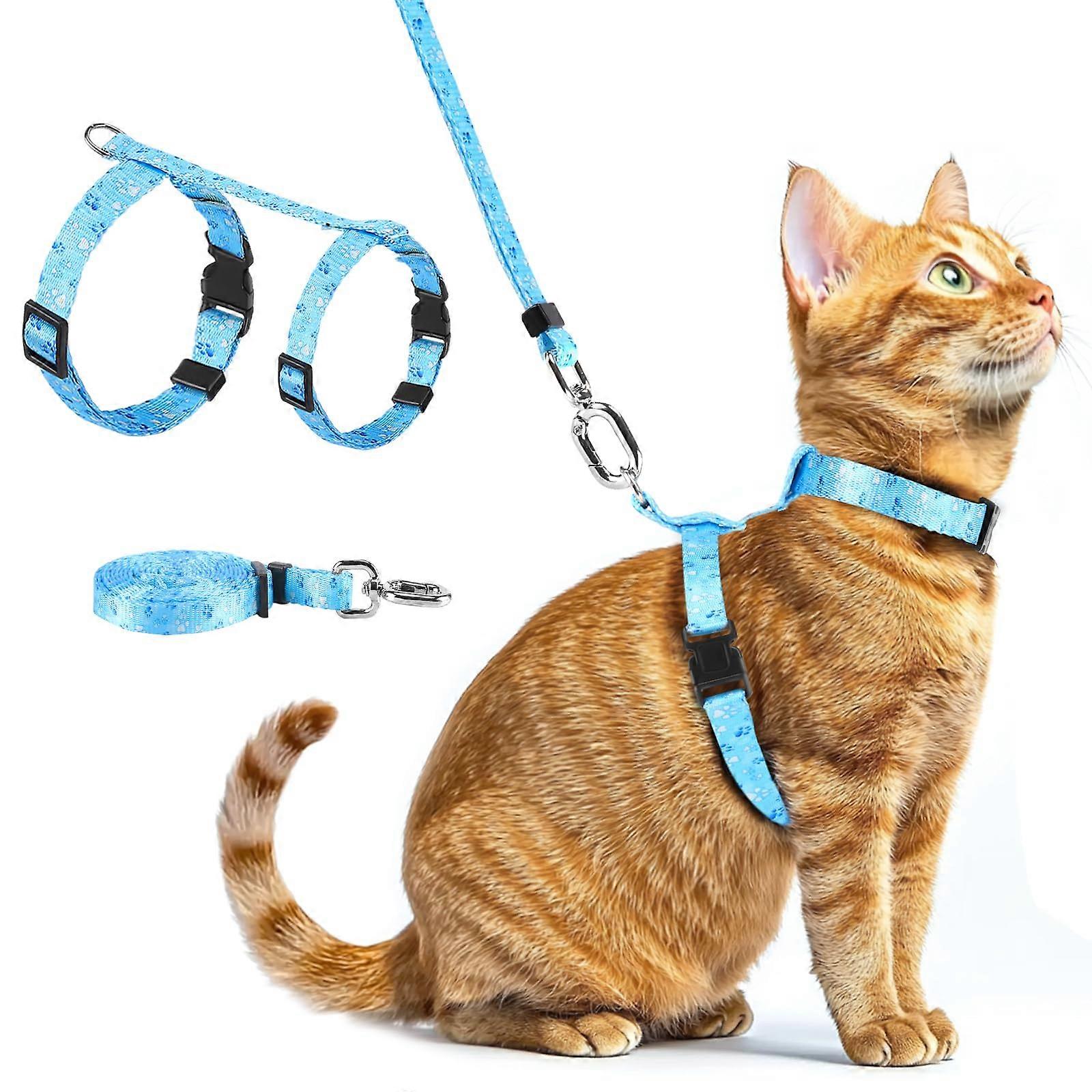 Cat Harness and Leash Set for Walking, Adjustable Escape Proof Soft Kitten Harness and Leash with Footprints Design