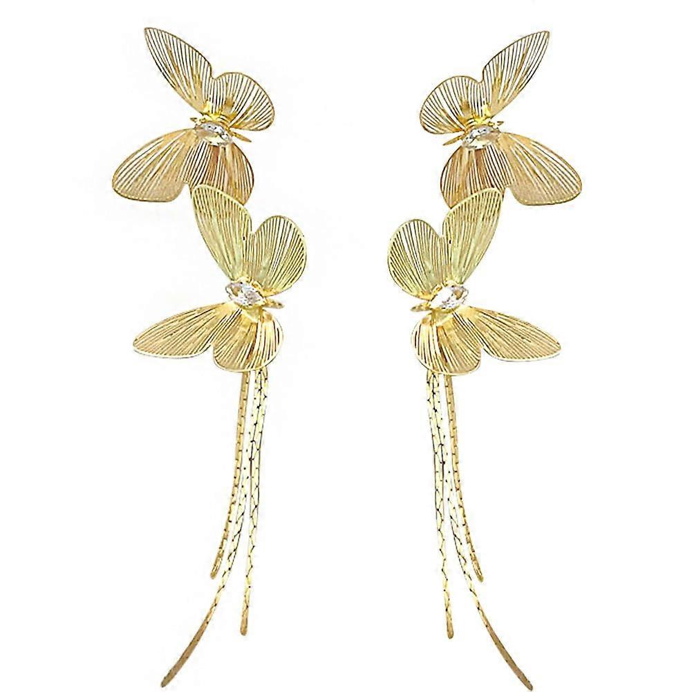 Gold Butterfly Tassel Earrings - 14k Gold Coated with Skeleton Design, Elegant Fashion Jewelry for Women