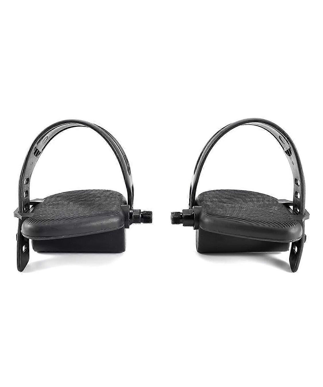 Right Left Foot Pedal Pair Set – Black Recumbent Exercise Bike Pedals with Adjustable Straps