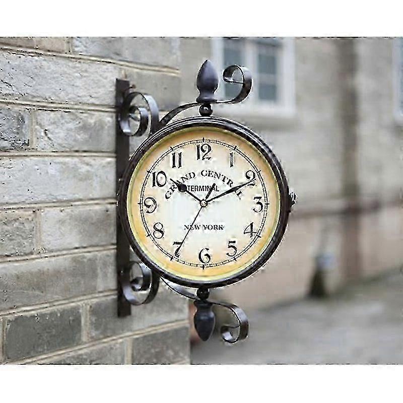 Retro Iron Turned Antique Double Sided Decorative Wall Clock Home