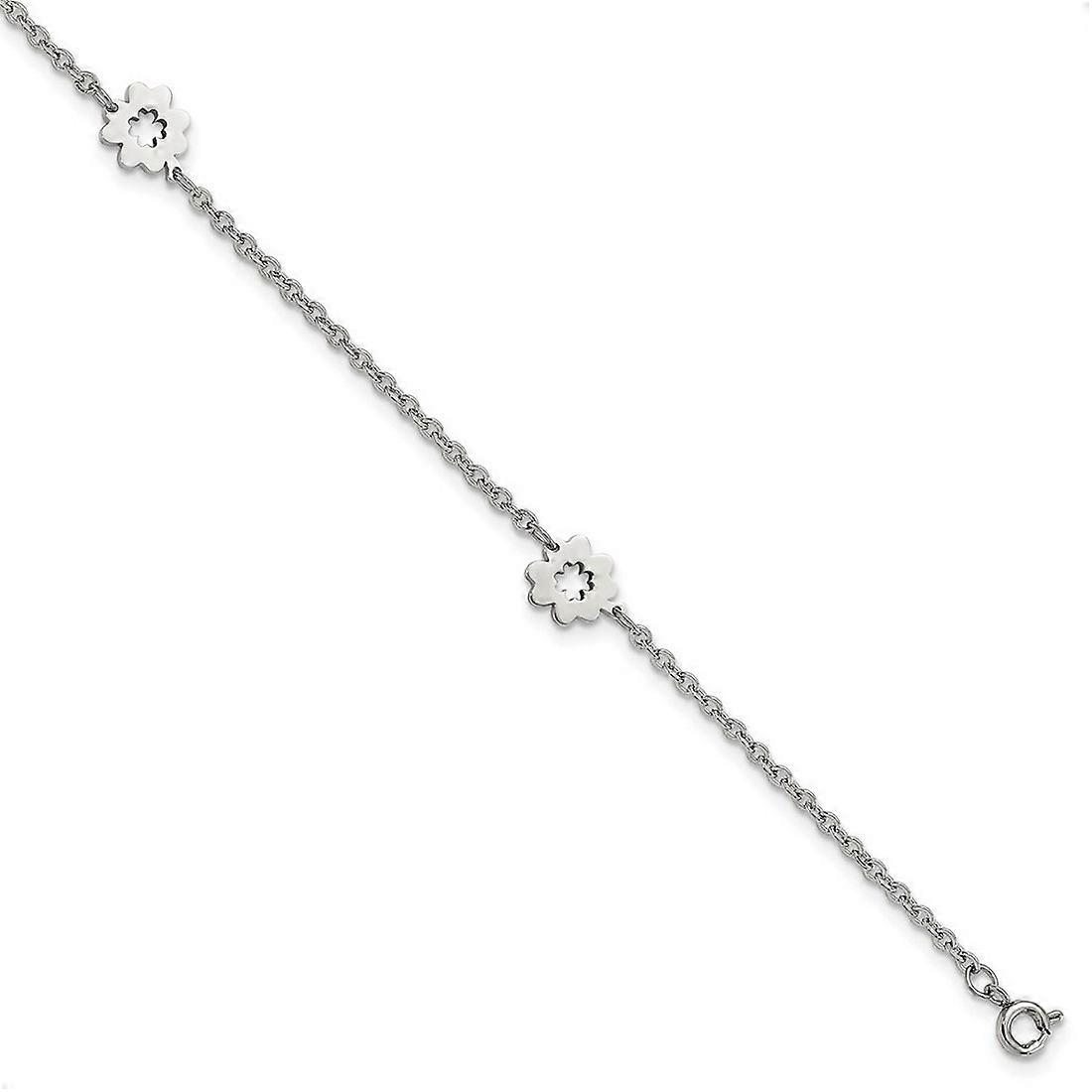 Stainless Steel Spring-Ring Polished Flowers With 1inch Extension Anklet 9 Inch 9mm Wide-Anklet for Women
