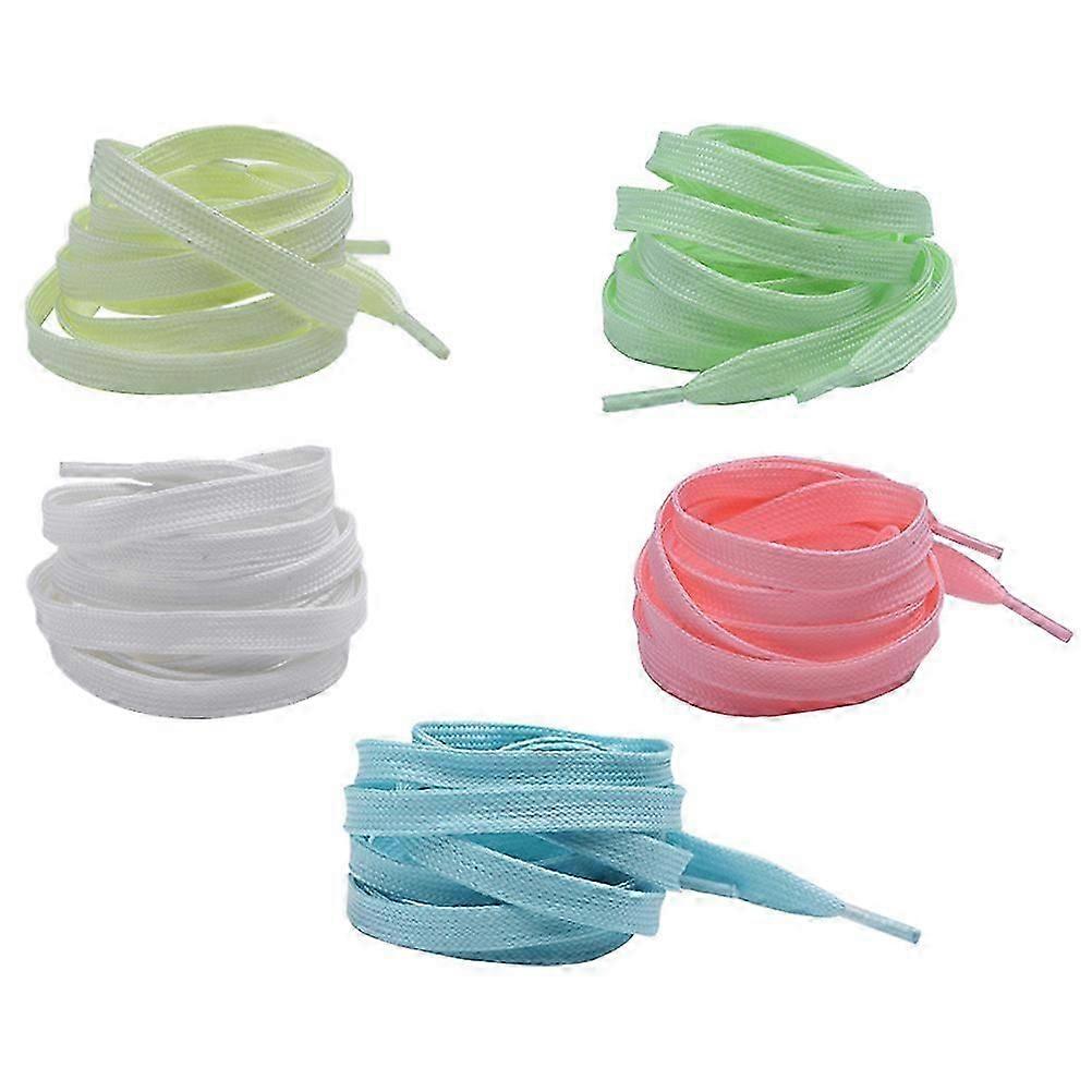5 Pairs Green Glow-in-the-Dark Flat Shoelaces for Running Shoes