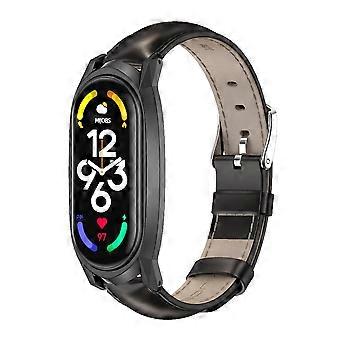 För Xiaomi Mi Band 7 / 7 NFC MIJOBS GT Metal Case Top Layer Cowhide Watch Band