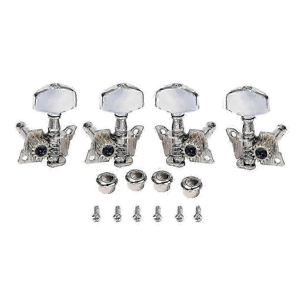 4pcs 2L 2R Enclosed Ukulele Tuning Pegs Tuners Nickel Machine Head with Plastic Buttons Furrules Mounting Screws Keys Set for Ukulele