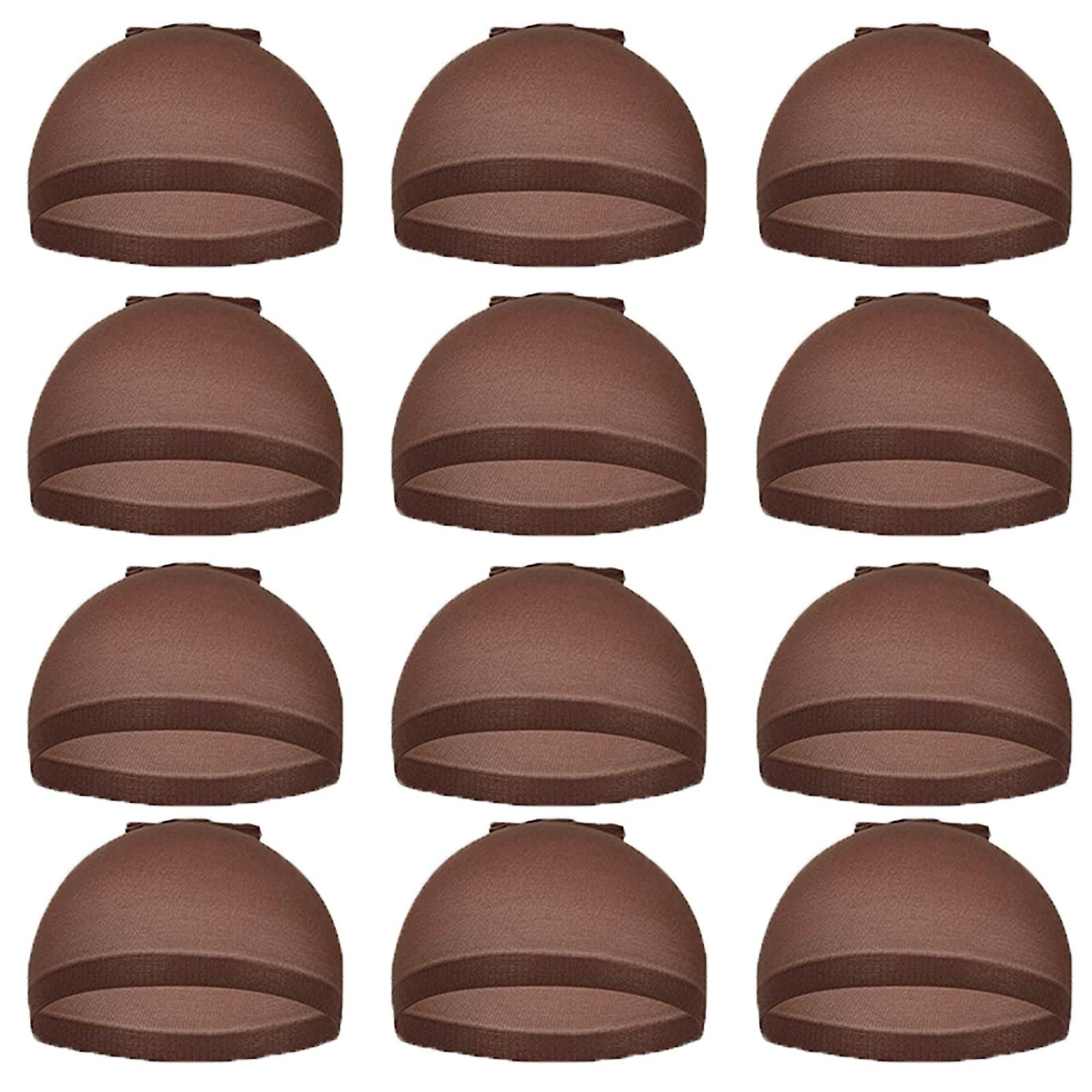 Hair Mesh Wig Cap Hair Net Stocking Peruk Kepsar för kvinnor 12 Pack Mörkbrun
