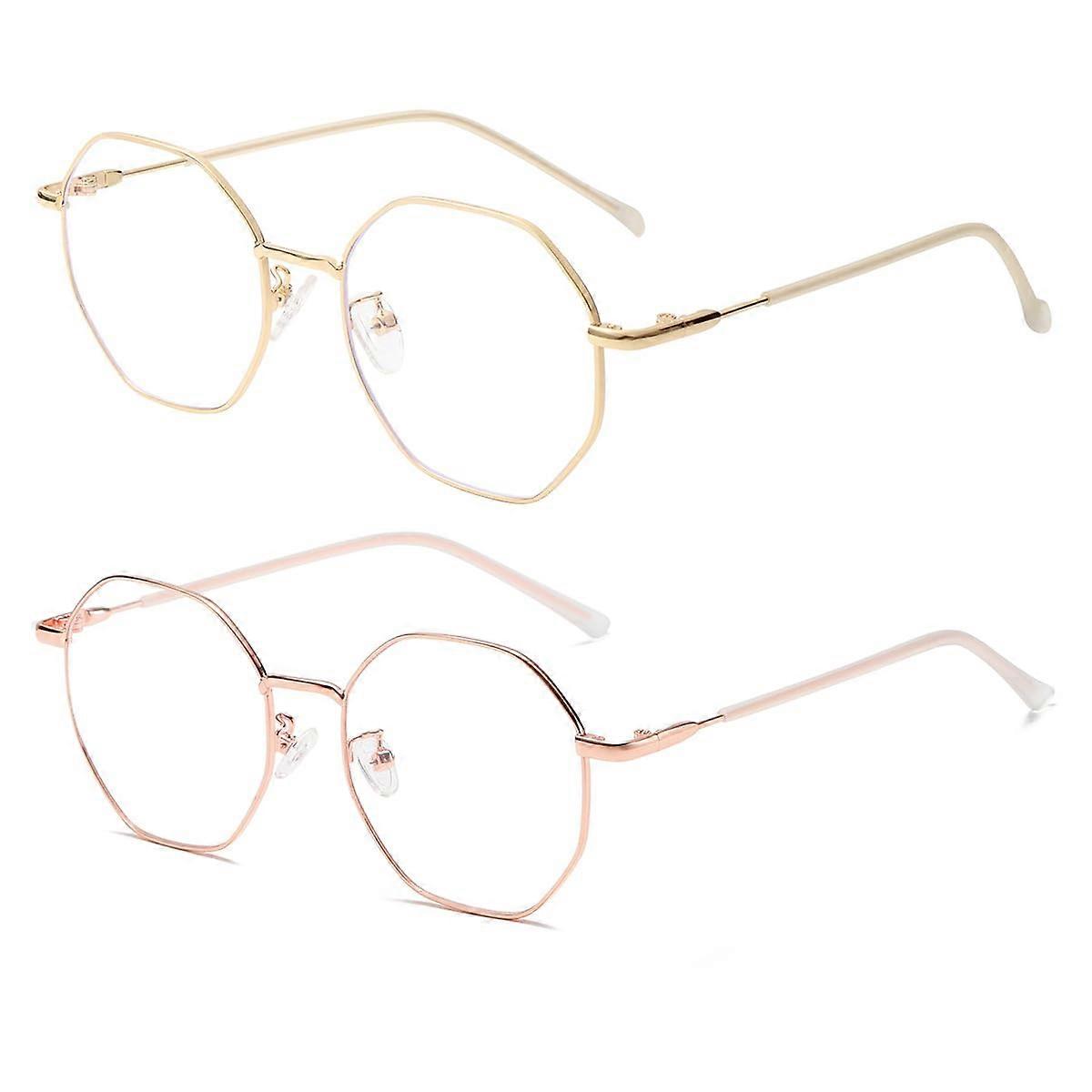 Blue Light Blocking Glasses for Men and Women, Retro Octagon Square Non-Prescription Metal Frames, Stylish Eyewear