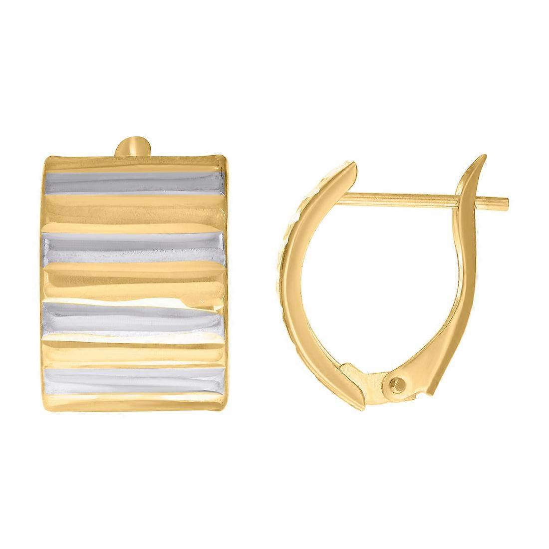 10kツートンゴールドレディースファッションラッチバックイヤリング女性用15.2x11.4mmワイドスタッドイヤリング