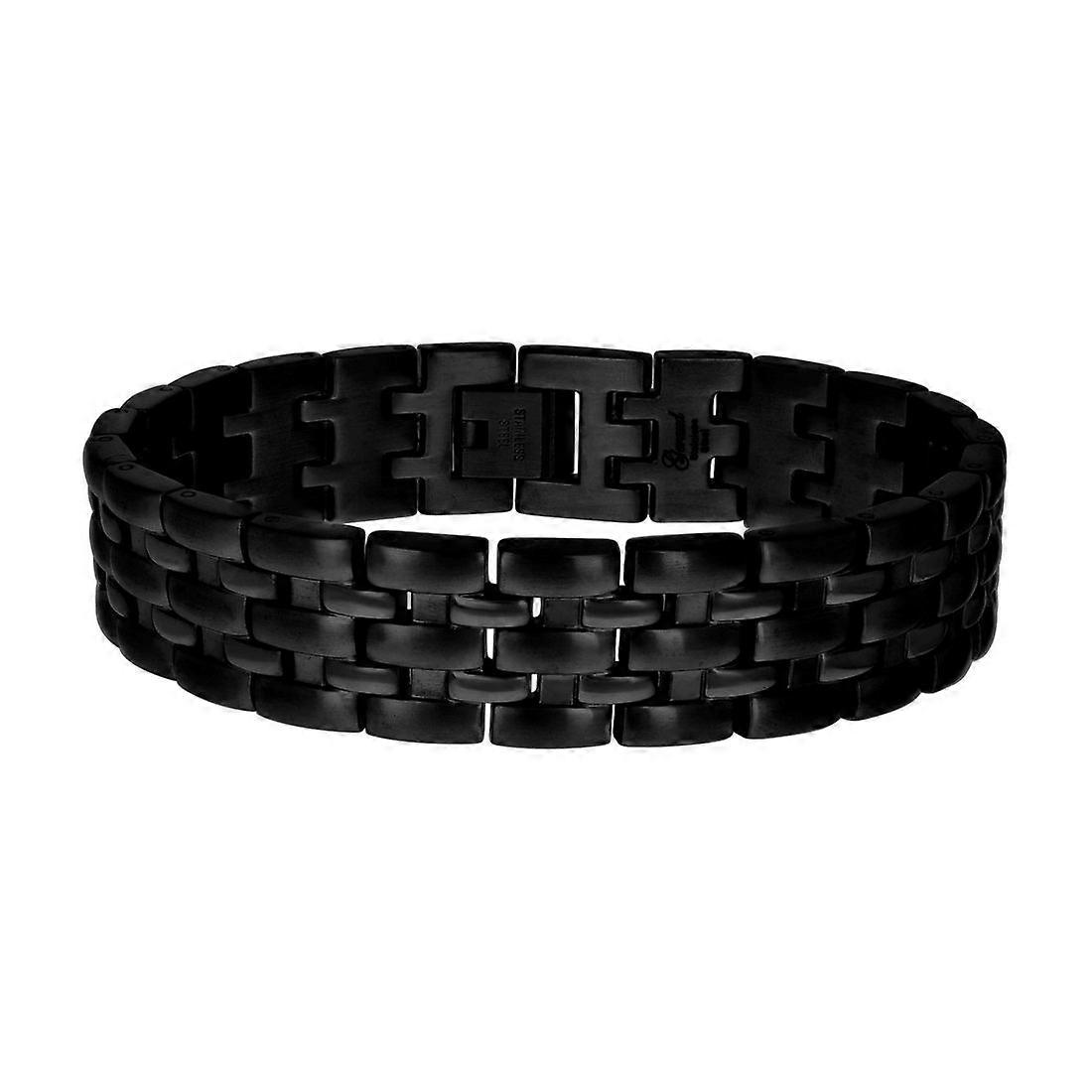 ステンレス鋼ブラックトーンメンズファッションブレスレット8.5インチ15mm幅リンクブレスレット男性用