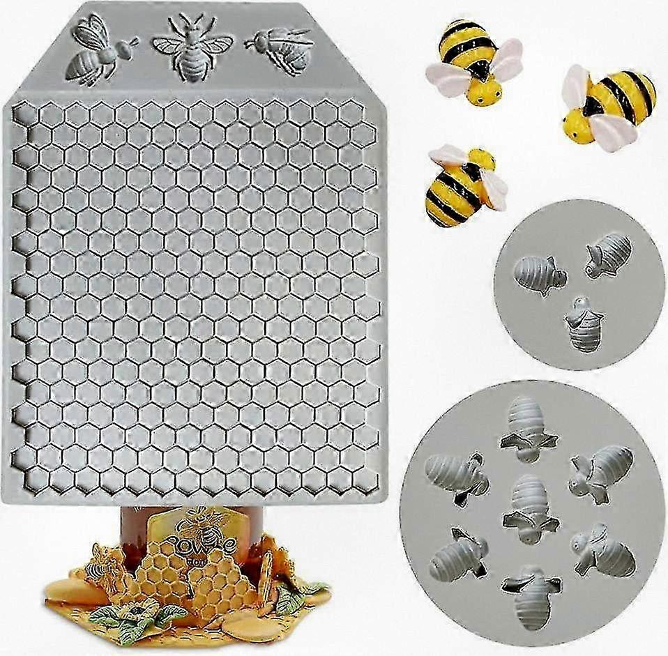 3pcs 7 Cavity Silicone Mold for Bees and Honeycomb, Non-stick Beehive Silicone Baking Molds for Cake Decorating, Ideal for Cupcake Fondant a