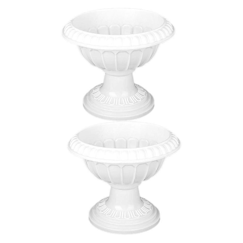2Pcs Grecian Design Flower Pots White Plastic Planter for Decoration Weather Resistant Indoor