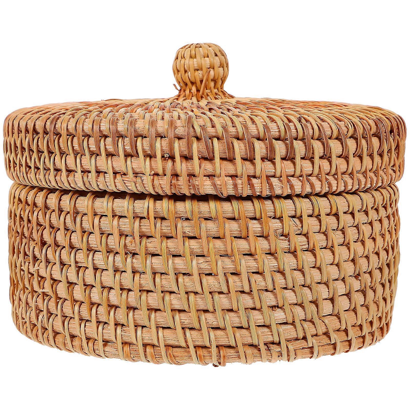 Vintage Rattan Storage Box with Lid – Elegant Woven Desktop Organizer for Home Decor and Small Items