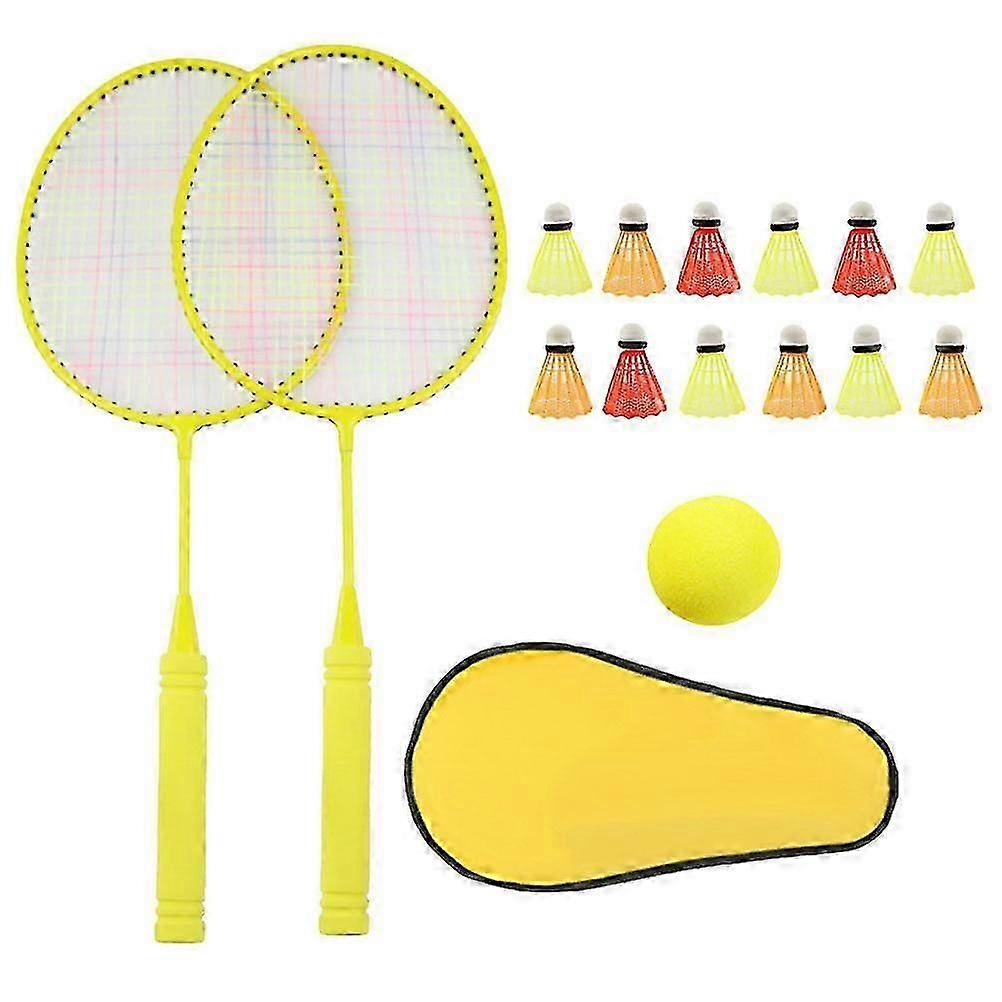 Handle Long Badminton Rackets Kids Badminton Set Training Tool Parent-child Interactive Rackets (lemon Yellow, Suitable For Kids 8-12 Year Old, 12pcs