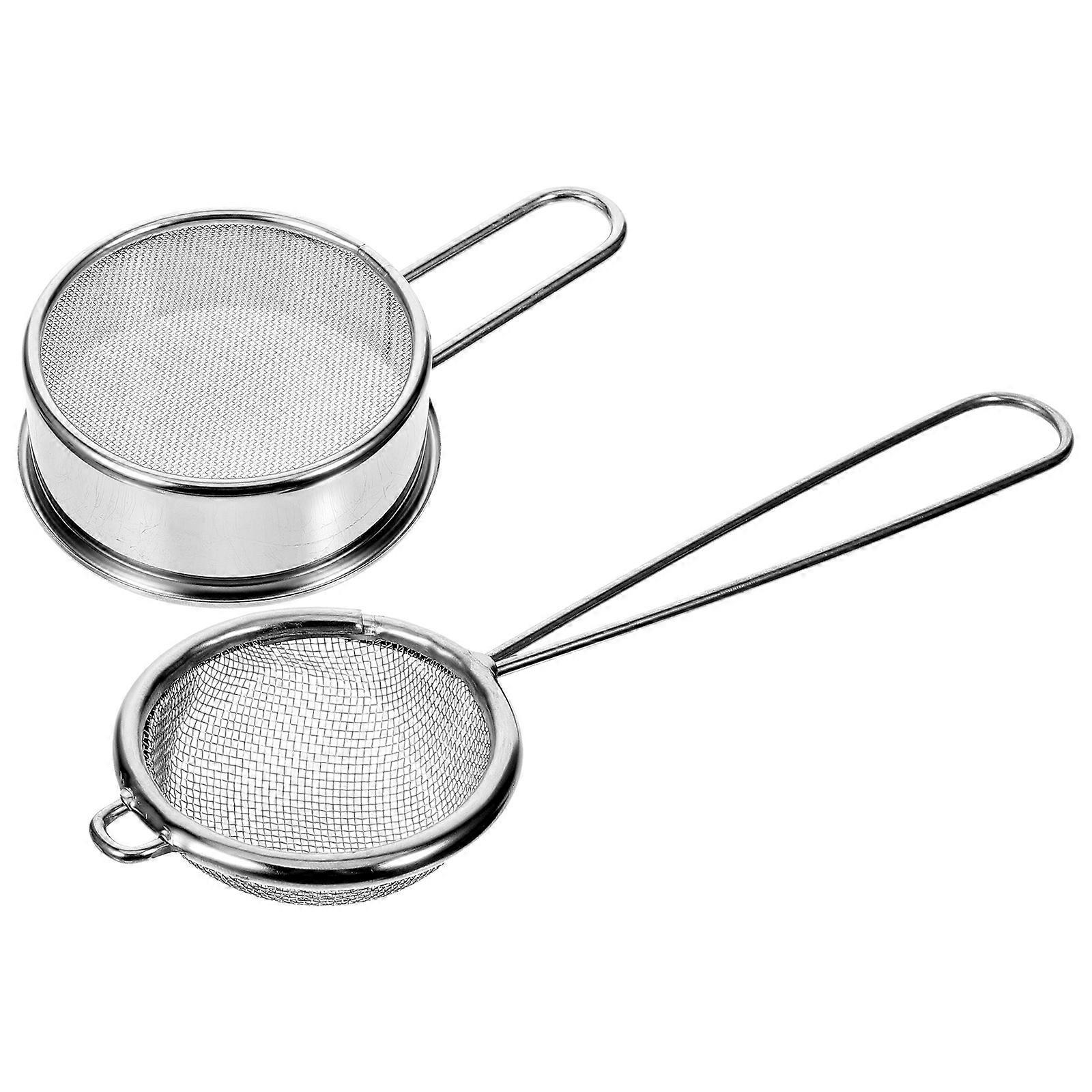 Stainless Steel Baking Strainer with Handle   Fine Mesh Flour Sieve for Sugar, Cocoa, and Powdered Ingredients   2 Piece Kitchen Baking Tool Set