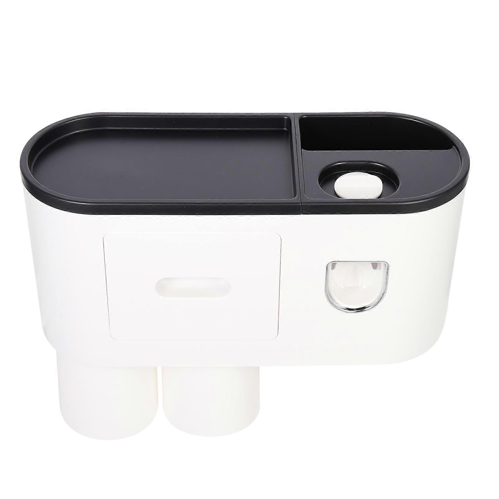 Bathroom Toothbrush Holder Multi Functional Storage Rack Black 27.4X13.2Cm Toothpaste Dispenser 1Set