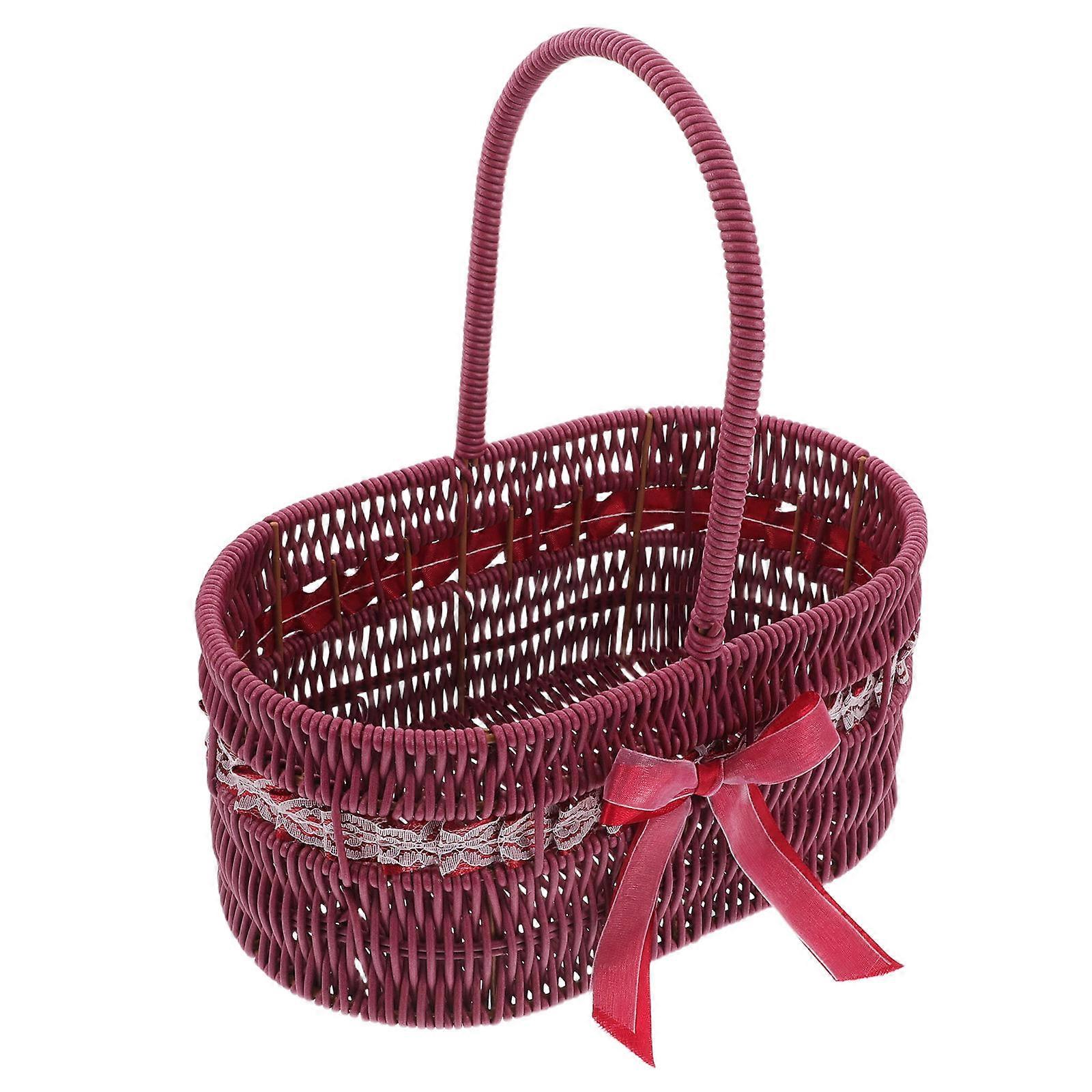 Rustic Woven Basket Portable Flower Arrangement Holder Home Decor Office Use Polyester Material 1Set