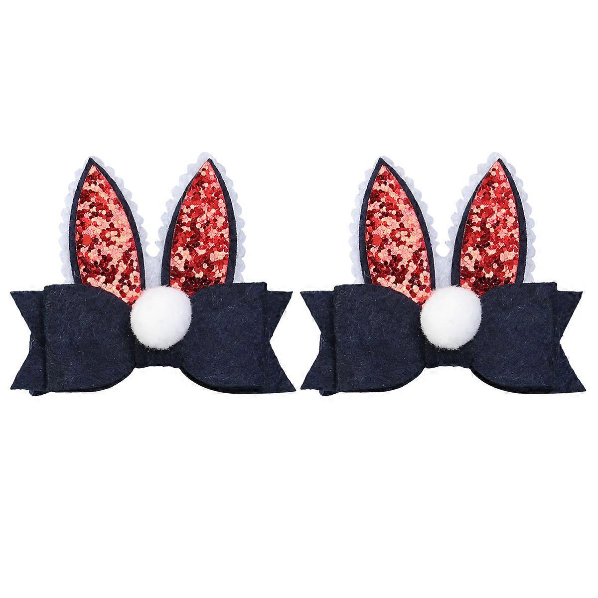 Hair Barrettes For Toddler Girls Pair Stereo Bow Nonwovens Rabbit Ear Decor Daily Life 1Pair