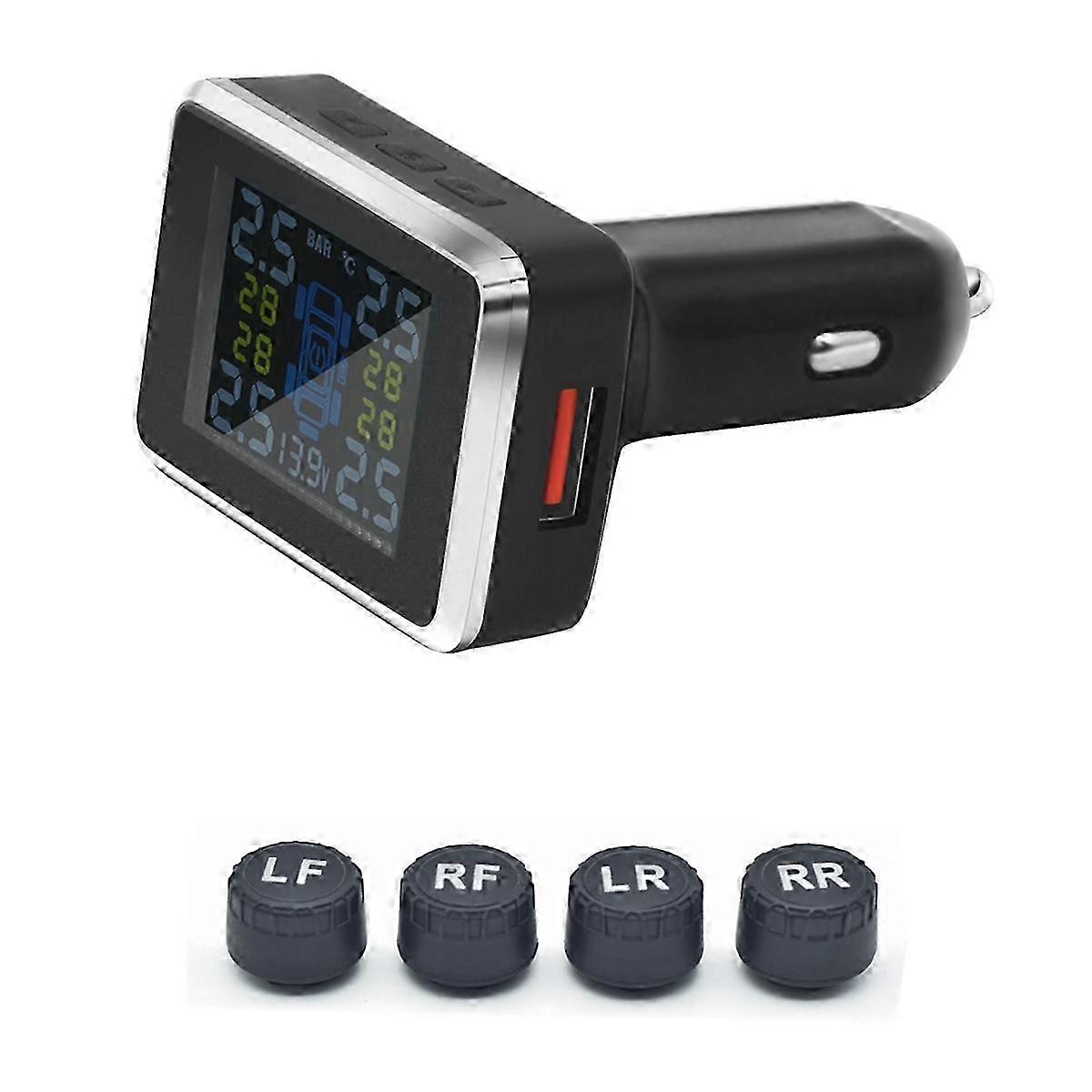 Car TPMS Tire Pressure Monitor LCD 4 External Sensors Tyre LCD Digital Display Auto Driver FatigueBlack SZRH A-M
