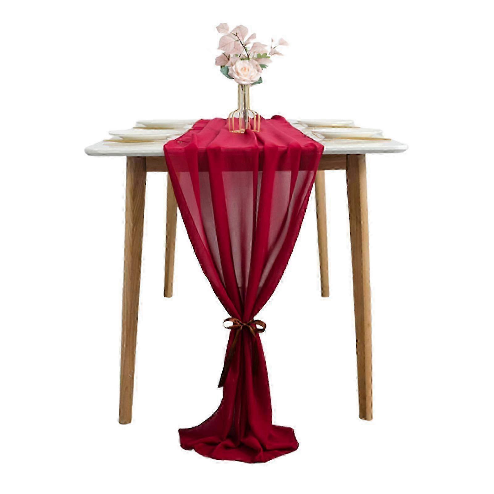 New Arrive Table Cloth Solid Color Polyester Fabric Tables Runner Tablecloth Chiffon Rose Gold Simple Banquet DecorationClaret SZRH A-M