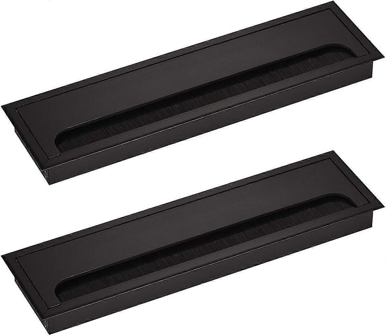 Καλώδιο γραφείου Grommet ορθογώνιος 80x 275mm στυπιοθλίπτης καλωδίων Grommet καλωδίων για το τραπέζι γραφείων Εγχώρια έπιπλα ΚΑΛΩΔΙΟ Αλουμίνιο μαύρο ανοδιωμένο τετράγωνο 2Pcs