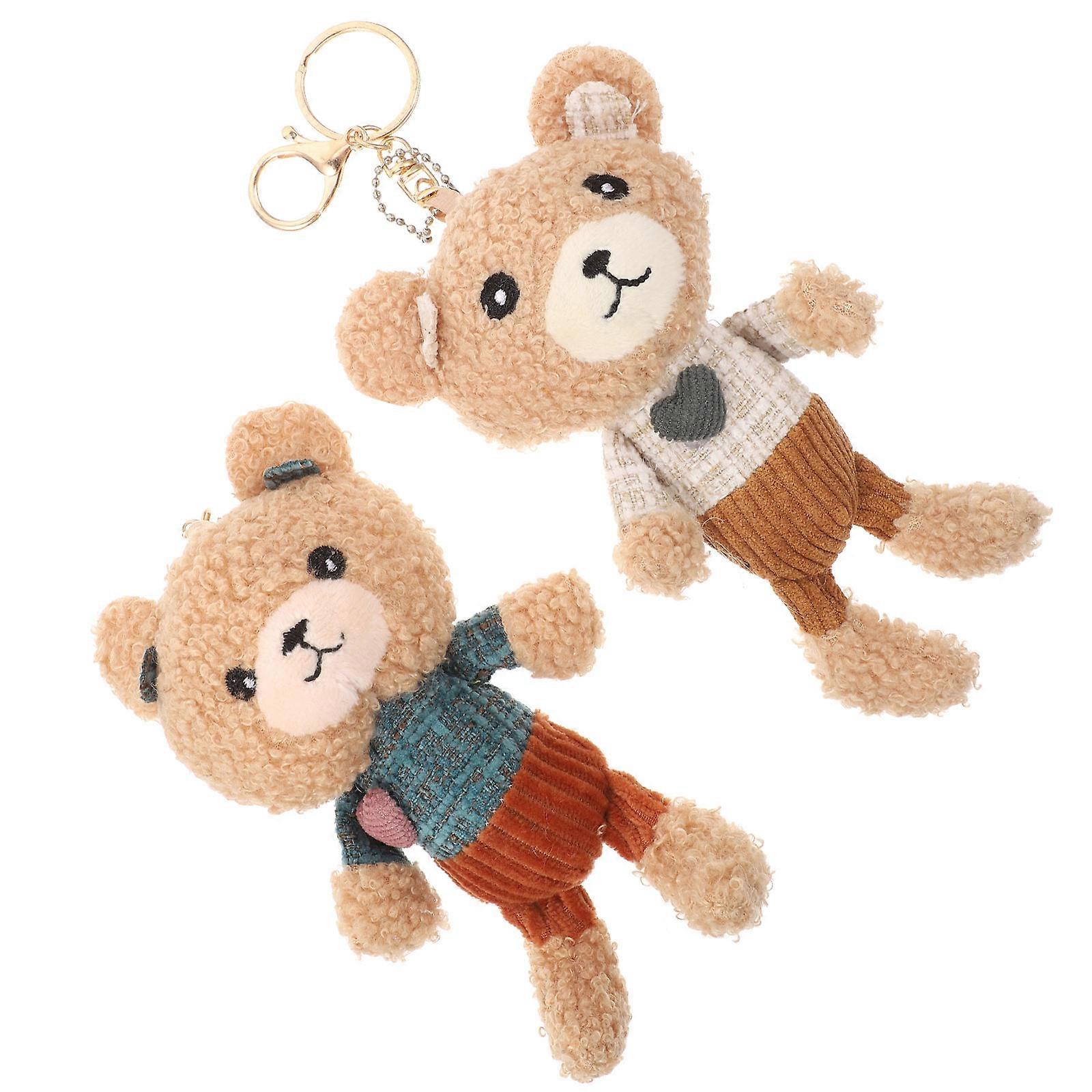 Handbag Pendant Charms Plush Bear Keychains Bag Ornament with Green Clothes Soft Toy Keyring 2Pcs