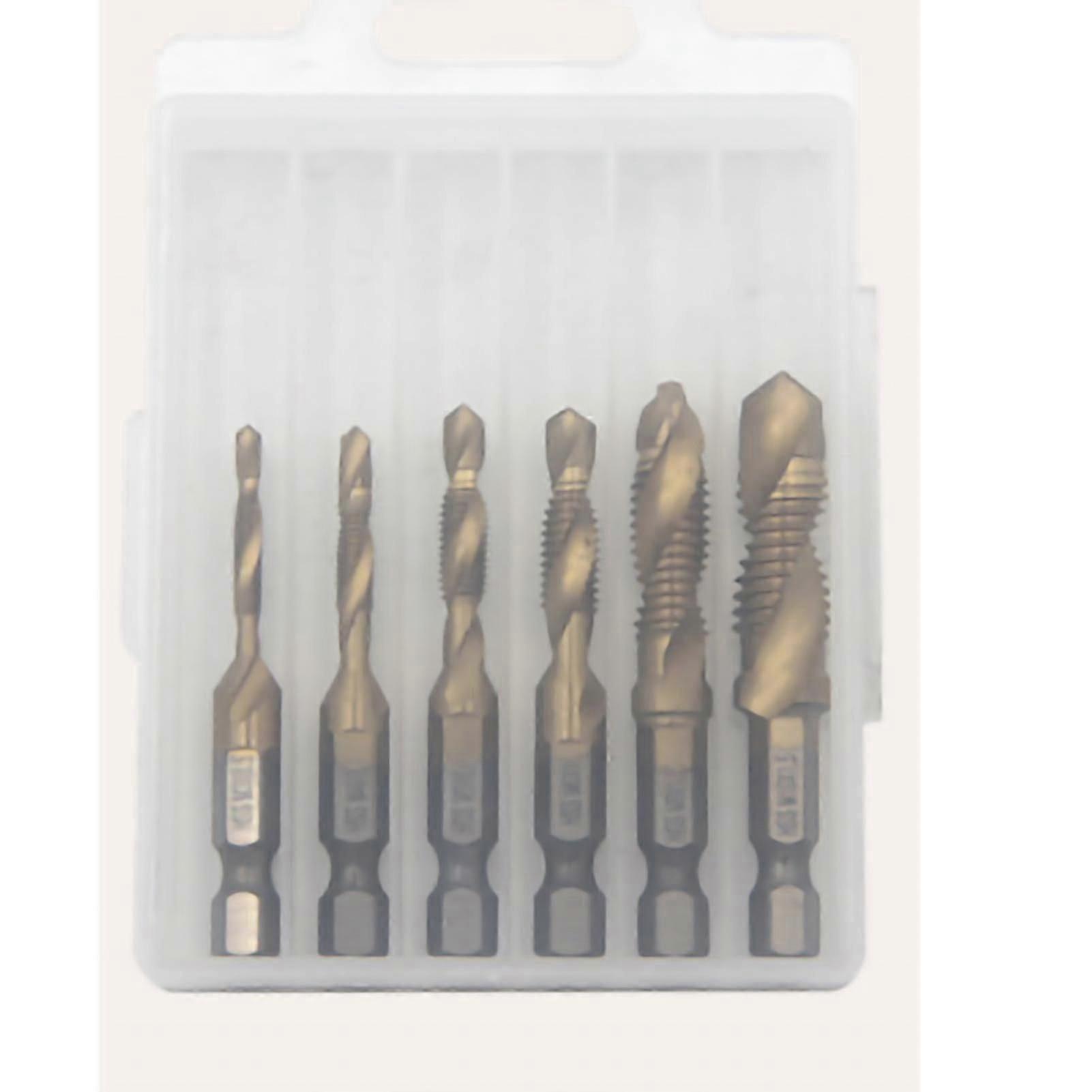 6Pcs Threaded Drill Taps High Speed Steel Composite Thread Tapping Tool for Drilling Short Type