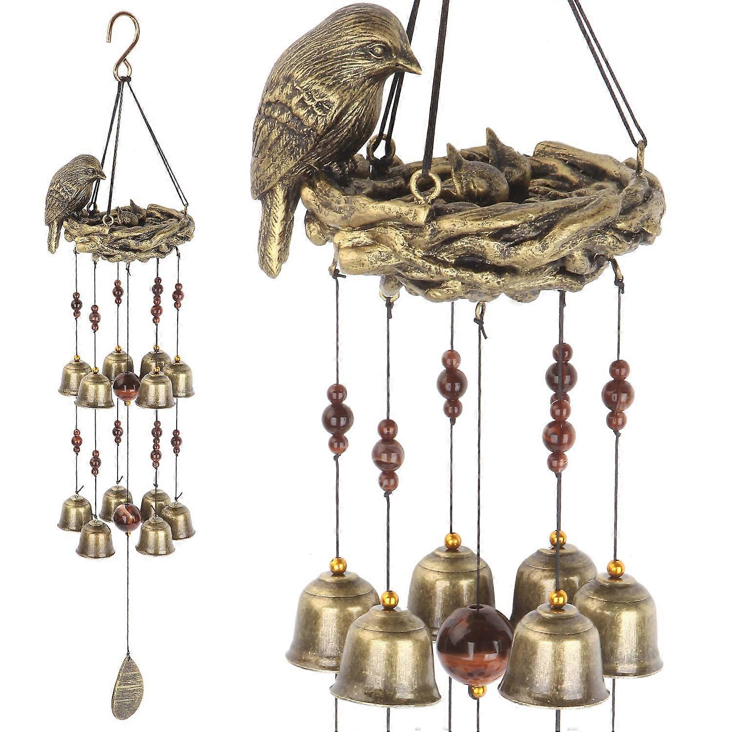 Bird Nest Wind Chime with 12 Bronze Bells, Mother’s Day Gift, Garden Hanging Decoration for Backyard and Church
