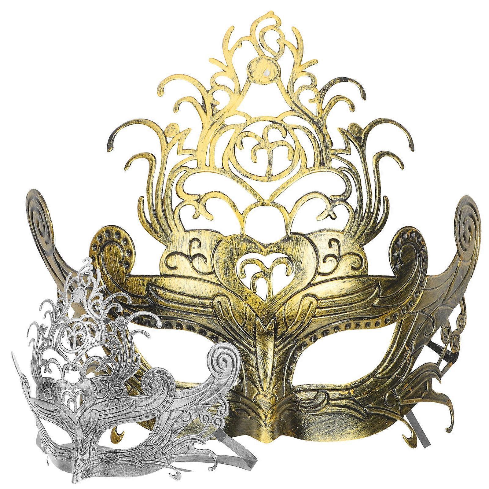 Retro Style Masquerade Mask Gold Festive Atmosphere Enhancement 2Set